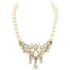 Vintage 20th Century Gold Austrian Crystal & Pearl Necklace By Matsumoto For Trifari