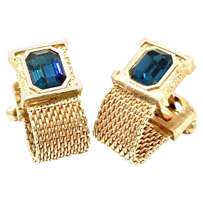20th Century Gold and Austrian Crystal Sapphire Blue Pair Of Cufflinks ...