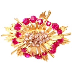 20th Century Gold & Austrian Crystal Starburst Brooch By, Lisner