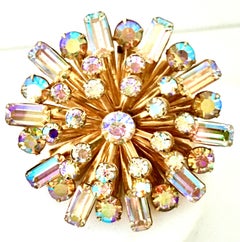 20th Century Gold & Austrian Crystal "Starburst" Brooch