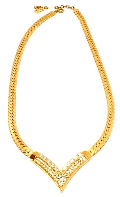 20th Century Gold & Austrian Crystal "V" Necklace by, Christian Dior