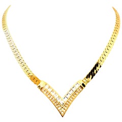 Retro 20th Century Gold & Austrian Crystal "V" Necklace by, Christian Dior