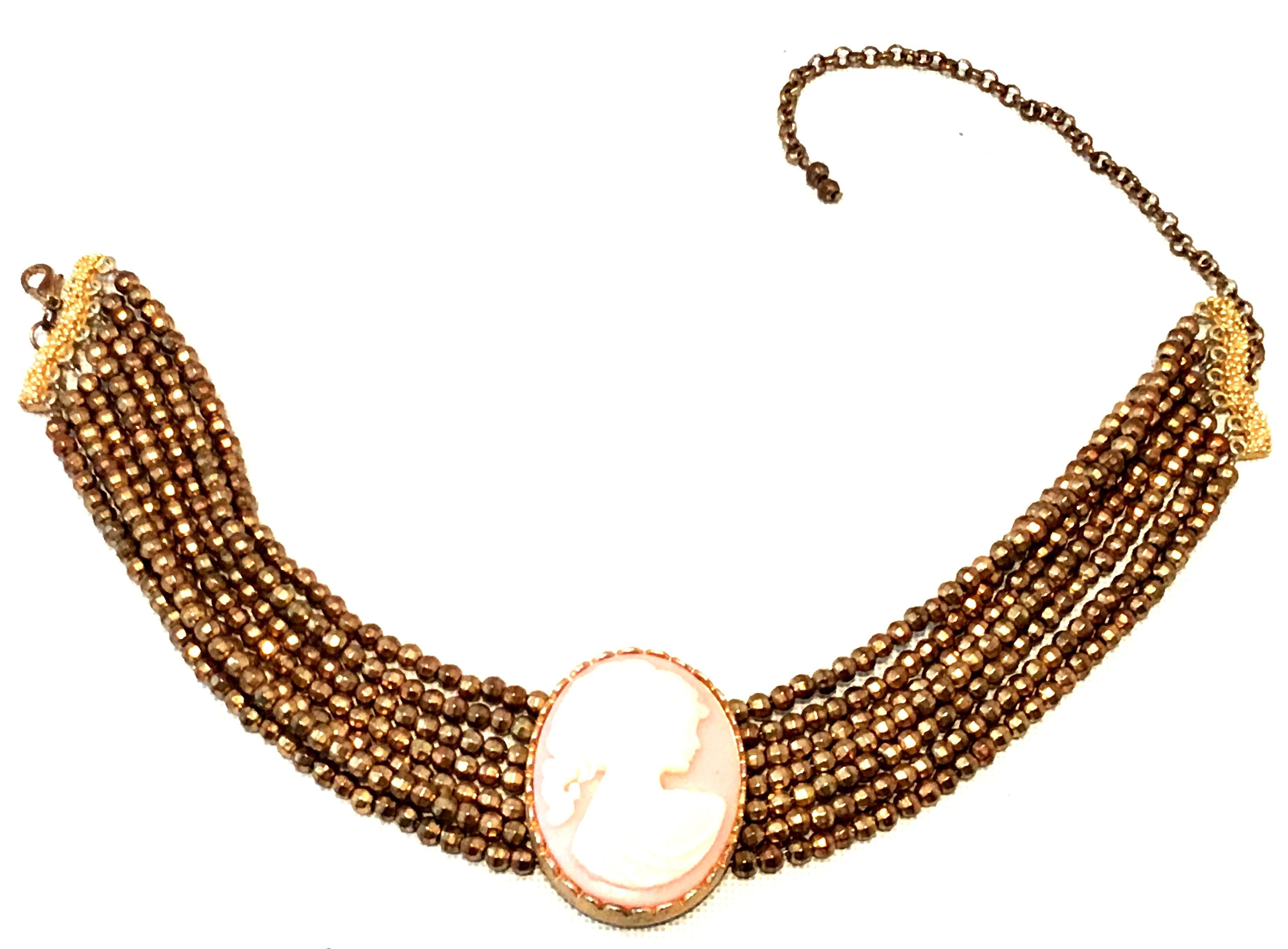 20th Century Gold Bead & Carved Lucite Cameo Choker Style Necklace In Good Condition For Sale In West Palm Beach, FL