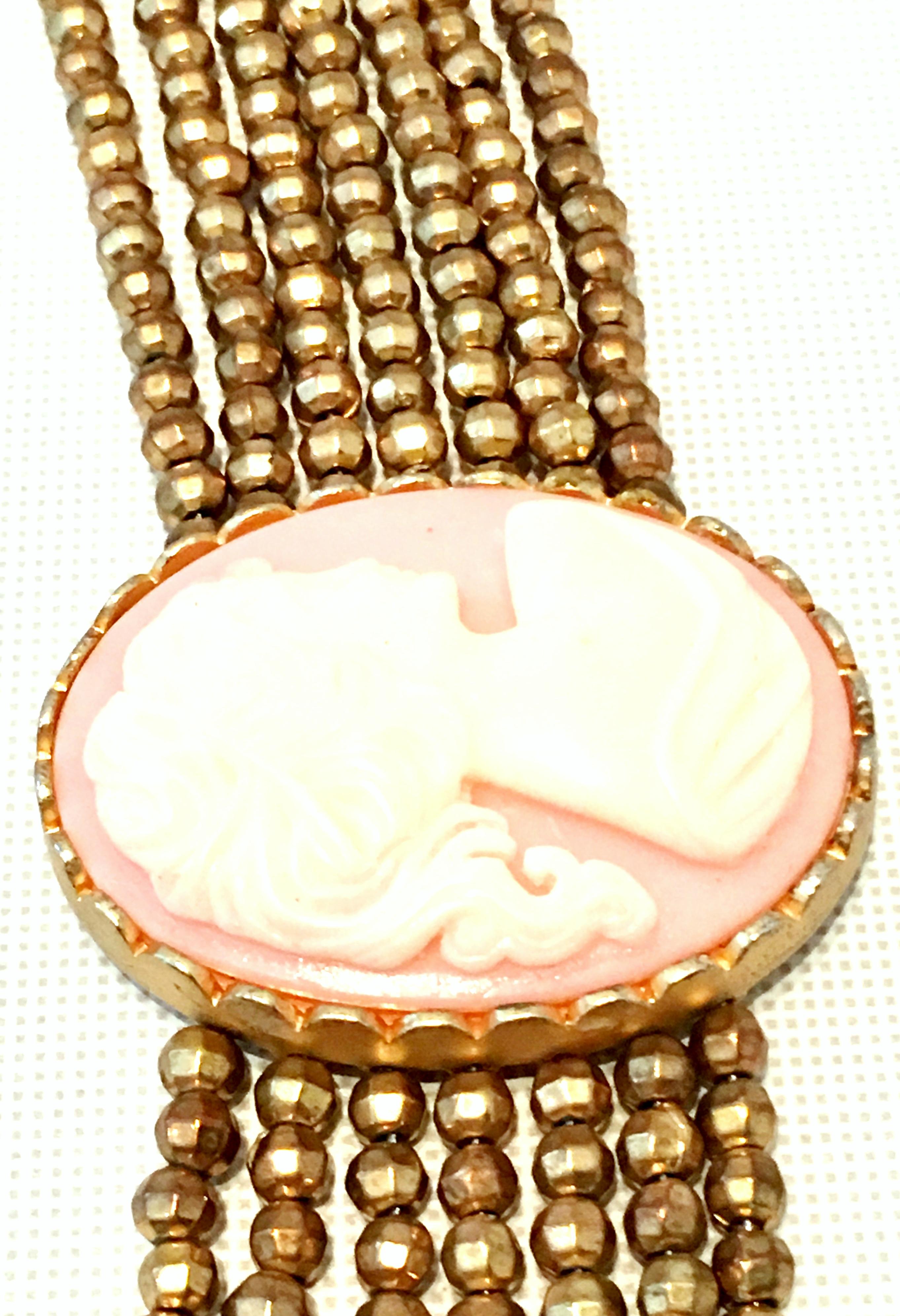 20th Century Gold Bead & Carved Lucite Cameo Choker Style Necklace For Sale 2