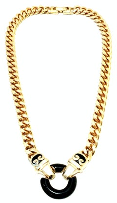 20th Century Gold & Black Enamel Snake Choker Necklace By, Erwin Pearl