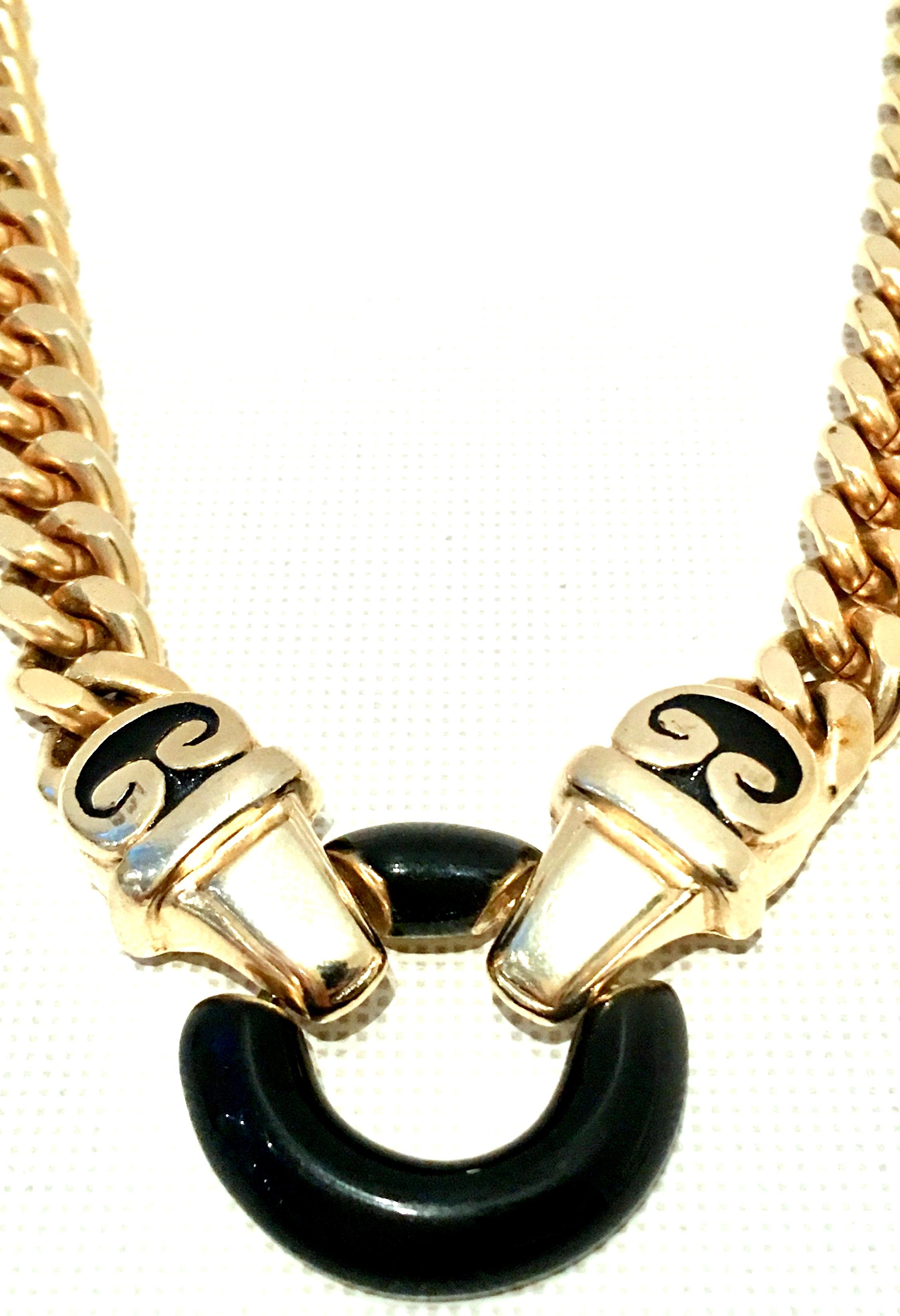 Women's or Men's 20th Century Gold & Black Enamel Snake Choker Necklace By, Erwin Pearl