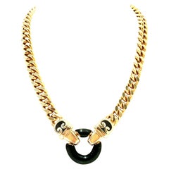 Vintage 20th Century Gold & Black Enamel Snake Choker Necklace By, Erwin Pearl