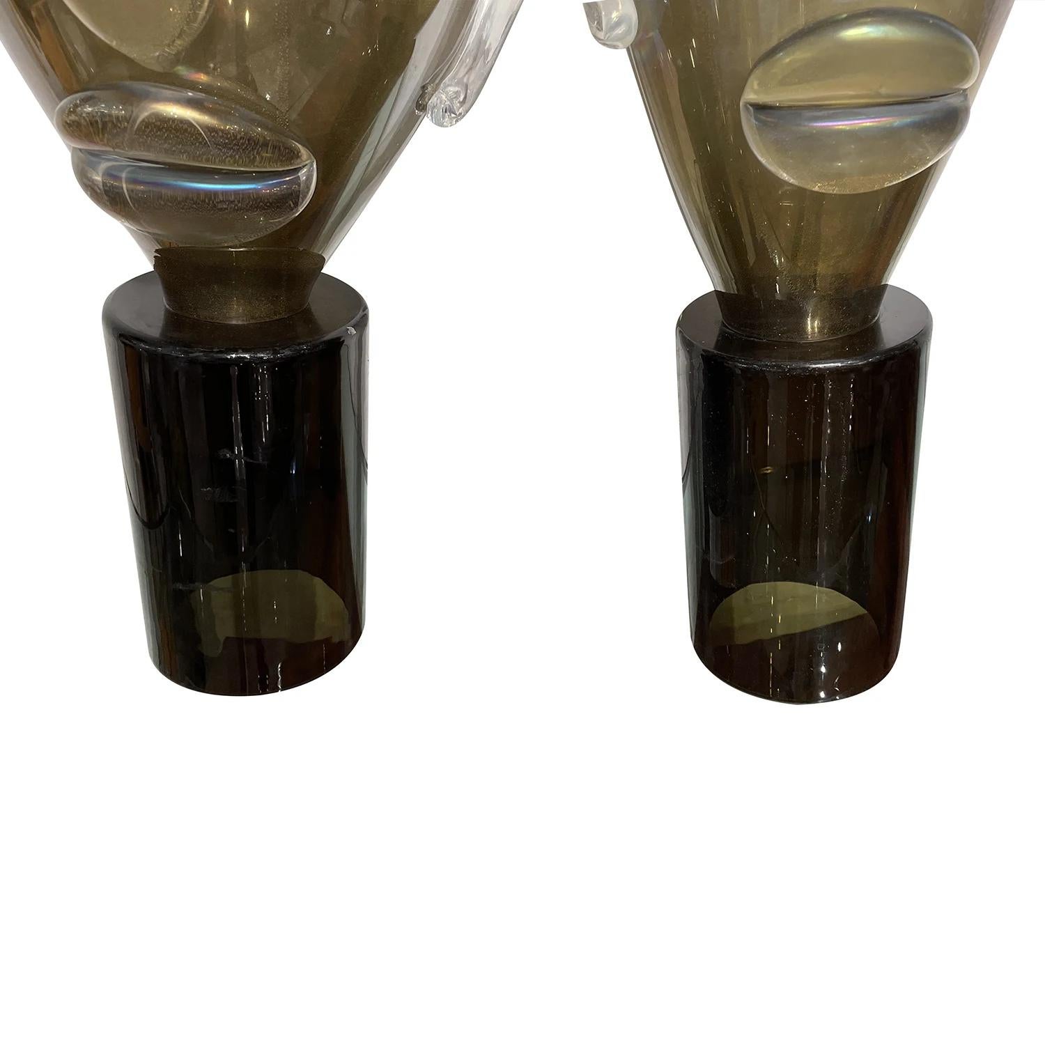 20th Century Gold-Black Italian Pair of Smoked Murano Glass Sculpture Heads For Sale 3