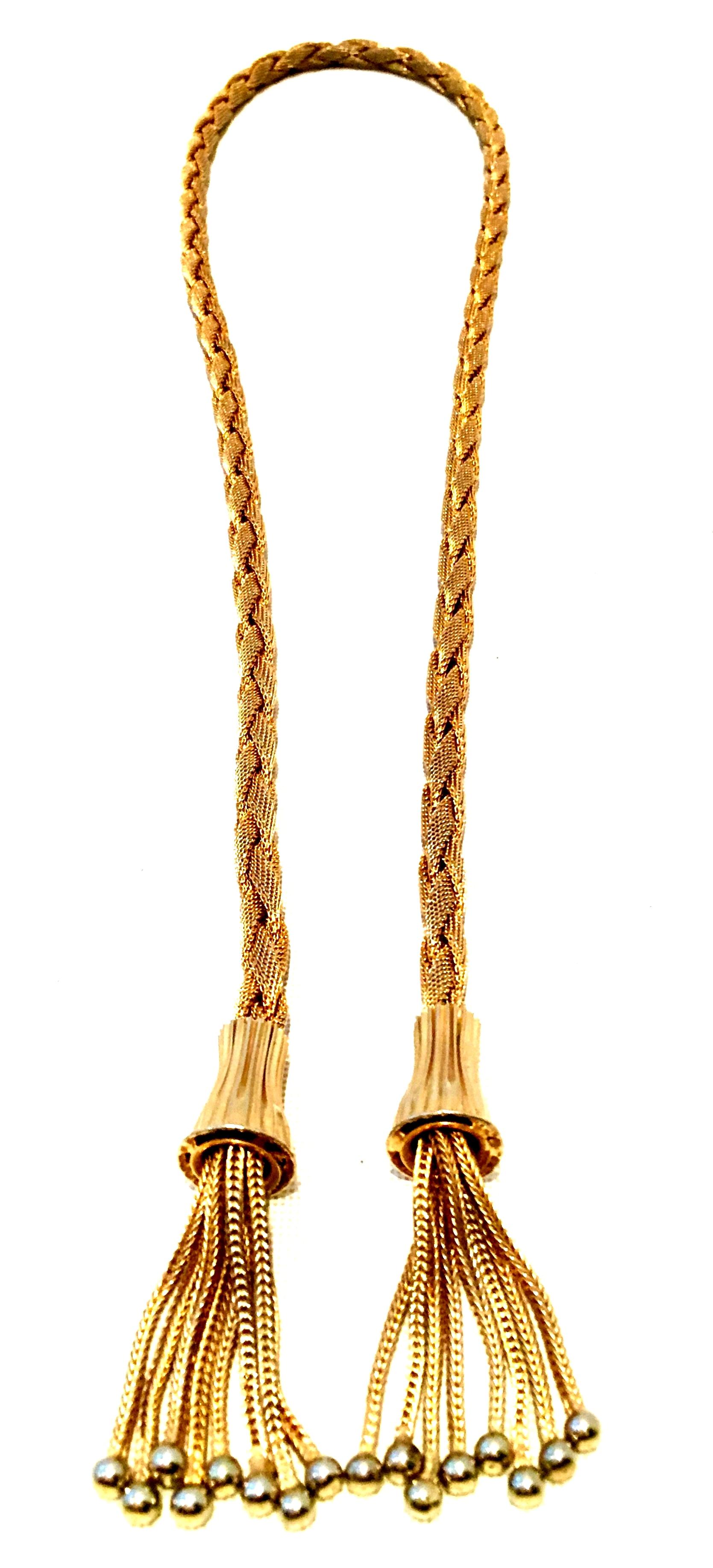 20th Century Gold Braided Rope & Tassle Fringe Sautoir Style Necklace. In Good Condition For Sale In West Palm Beach, FL