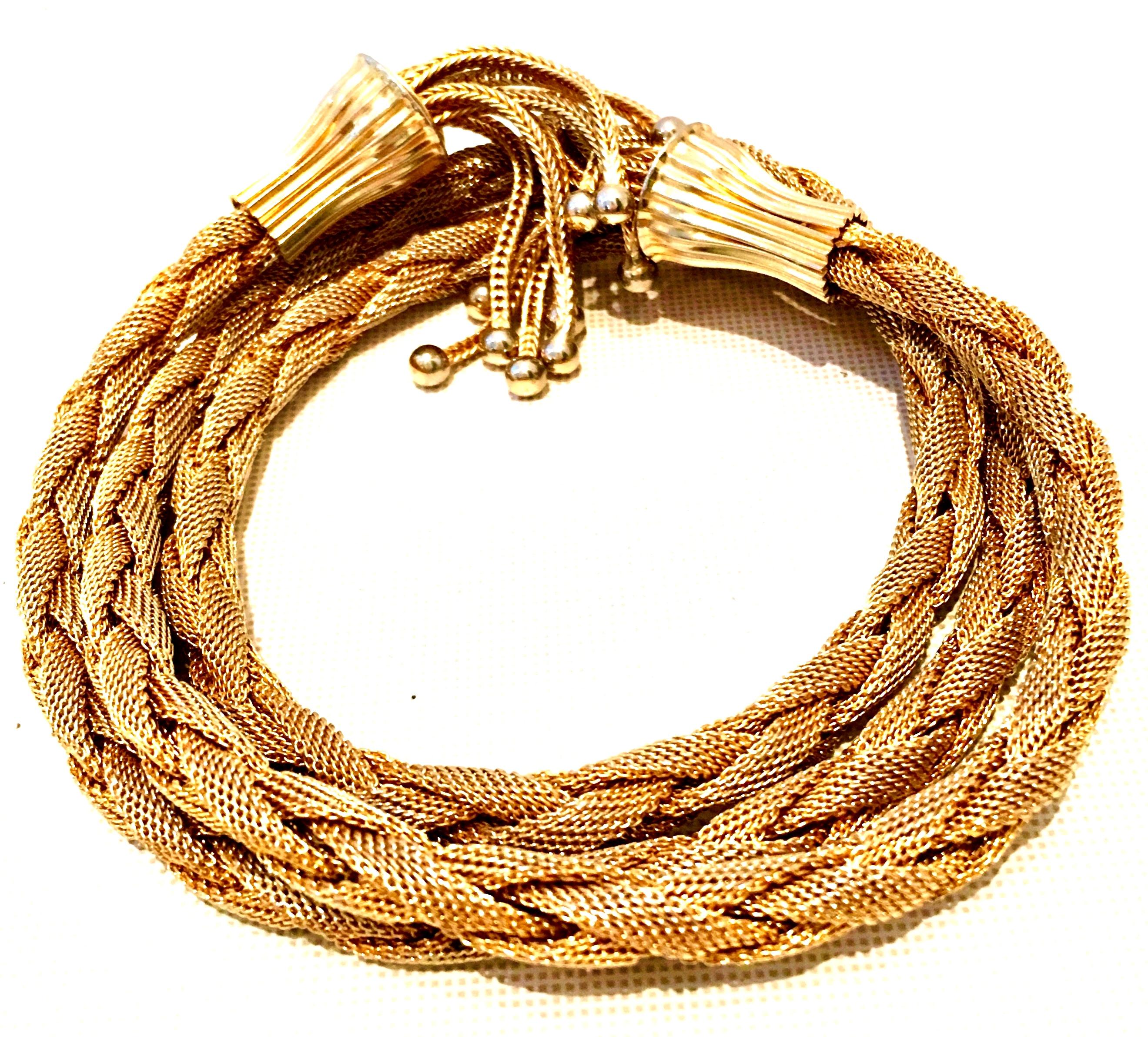 Women's or Men's 20th Century Gold Braided Rope & Tassle Fringe Sautoir Style Necklace. For Sale