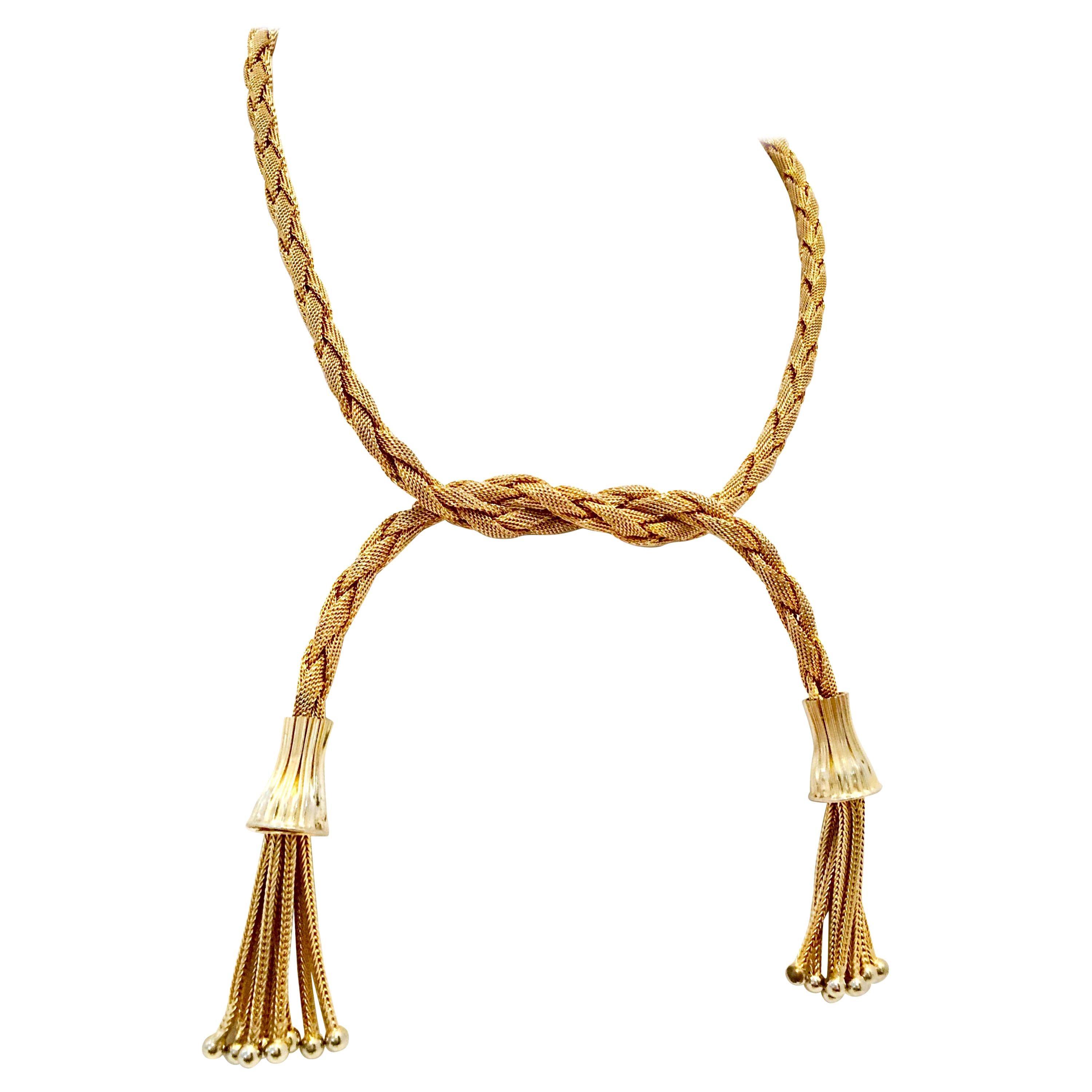 20th Century Gold Braided Rope & Tassle Fringe Sautoir Style Necklace. For Sale