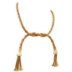 Vintage 20th Century Gold Braided Rope & Tassle Fringe Sautoir Style Necklace.