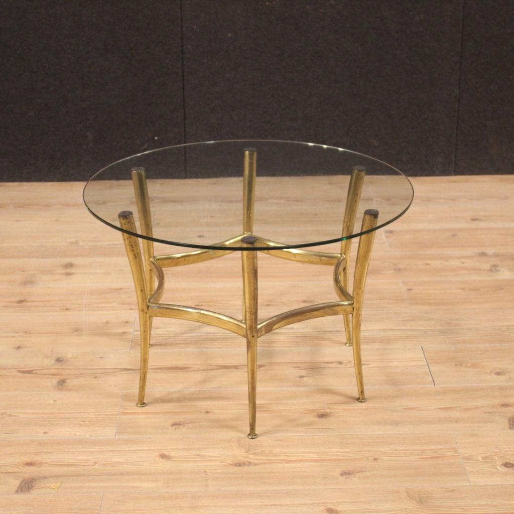 20th Century Gold Brass with Glass Top Italian Design Coffee Table, 1950 5