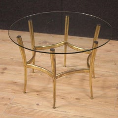 20th Century Gold Brass with Glass Top Italian Design Coffee Table, 1950