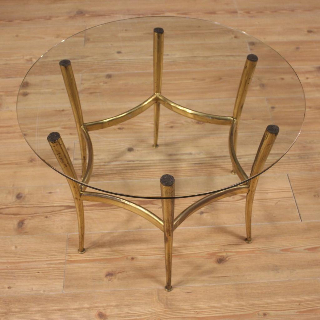 Gilt 20th Century Gold Brass with Glass Top Italian Design Coffee Table, 1950