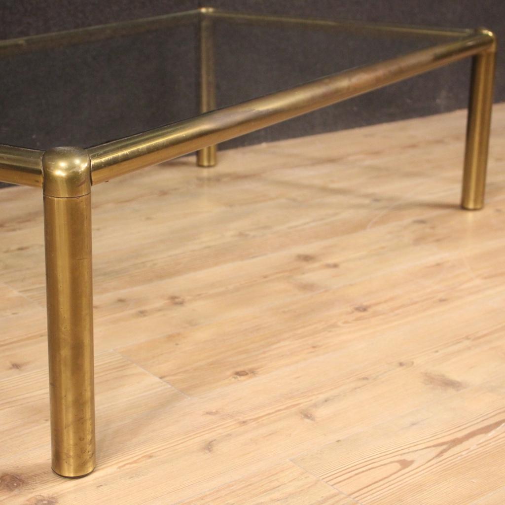 Gilt 20th Century Gold Brass with Glass Top Italian Design Coffee Table, 1970