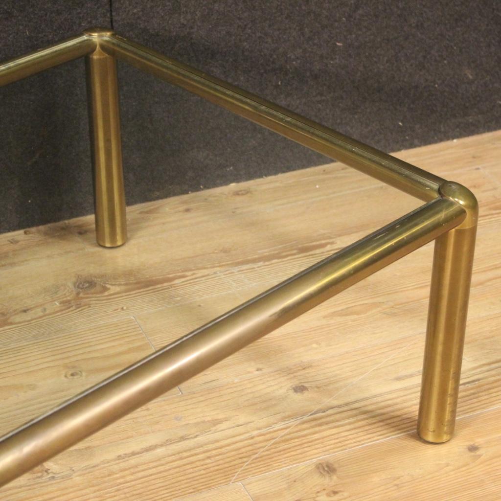 20th Century Gold Brass with Glass Top Italian Design Coffee Table, 1970 In Good Condition In Vicoforte, Piedmont