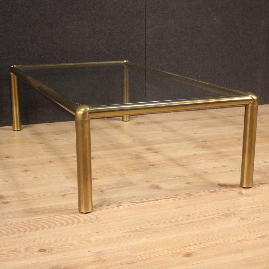 20th Century Gold Brass with Glass Top Italian Design Coffee Table, 1970 1