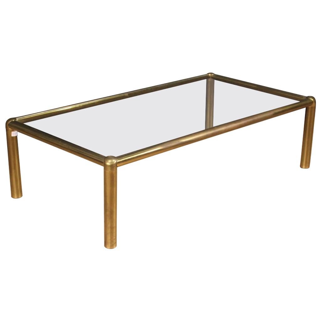 20th Century Gold Brass with Glass Top Italian Design Coffee Table, 1970