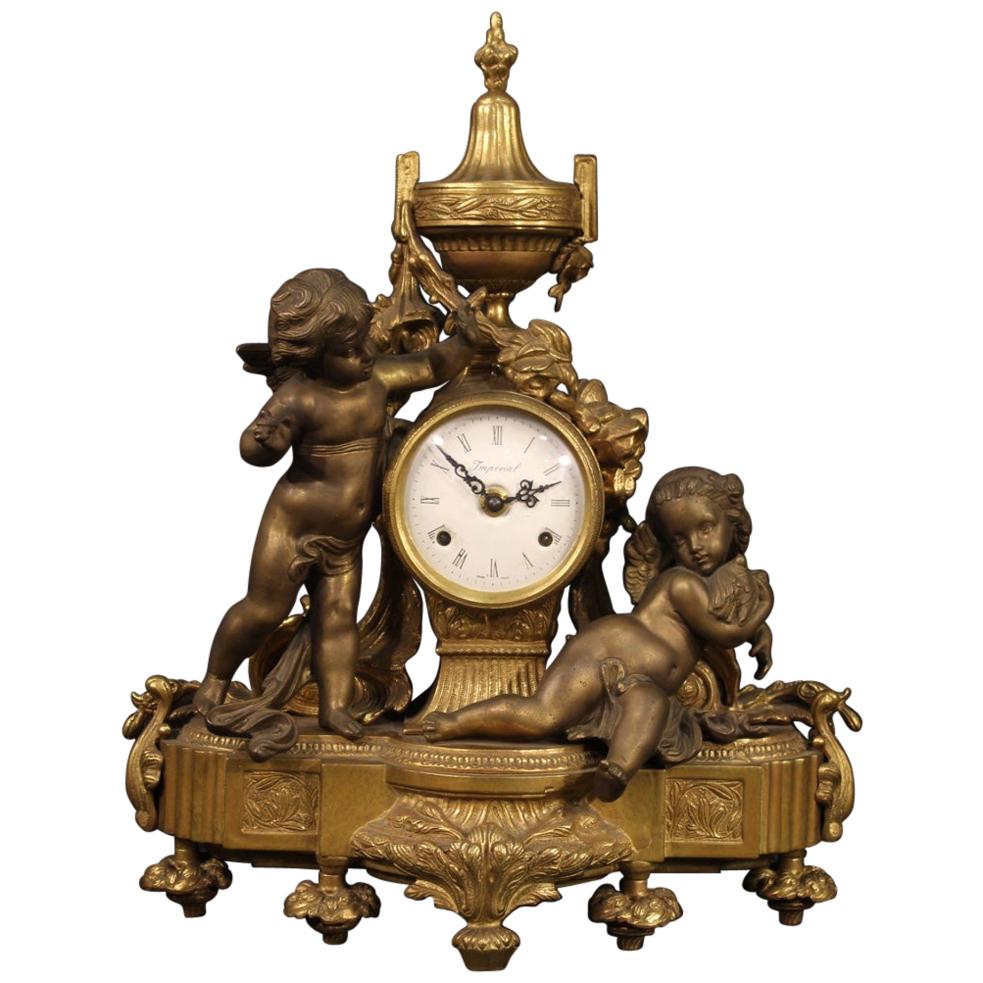 20th Century Gold Bronze and Antimony French Table Clock, 1950