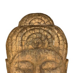 20th Century Asian Oversized Tropical Wood Buddha Head - Vintage Wall Sculpture