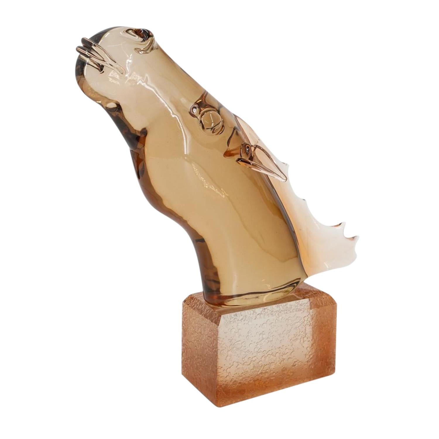 Mid-Century Modern 20th Century Gold-Brown Italian Horse Murano Glass Sculpture by Pino Signoretto For Sale