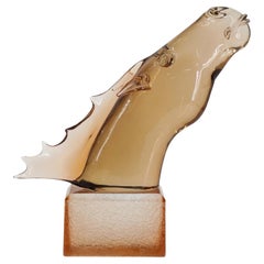 20th Century Gold-Brown Italian Horse Murano Glass Sculpture by Pino Signoretto