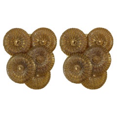 Coppia di dischi di vetro di Murano fumé del XX secolo, oro-marrone, applique da parete