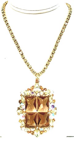 20th Century Gold, Crystal & Glass Demi Parure Necklace & Earrings S/4