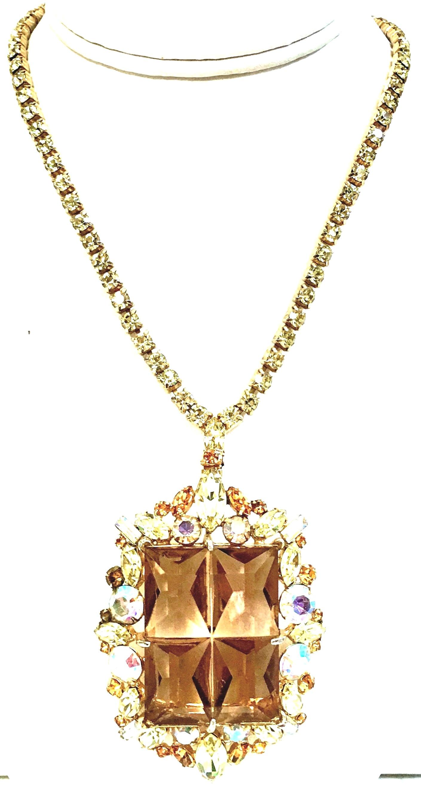 20th Century Gold, Crystal & Glass Demi Parure Necklace & Earrings S/4 In Good Condition For Sale In West Palm Beach, FL