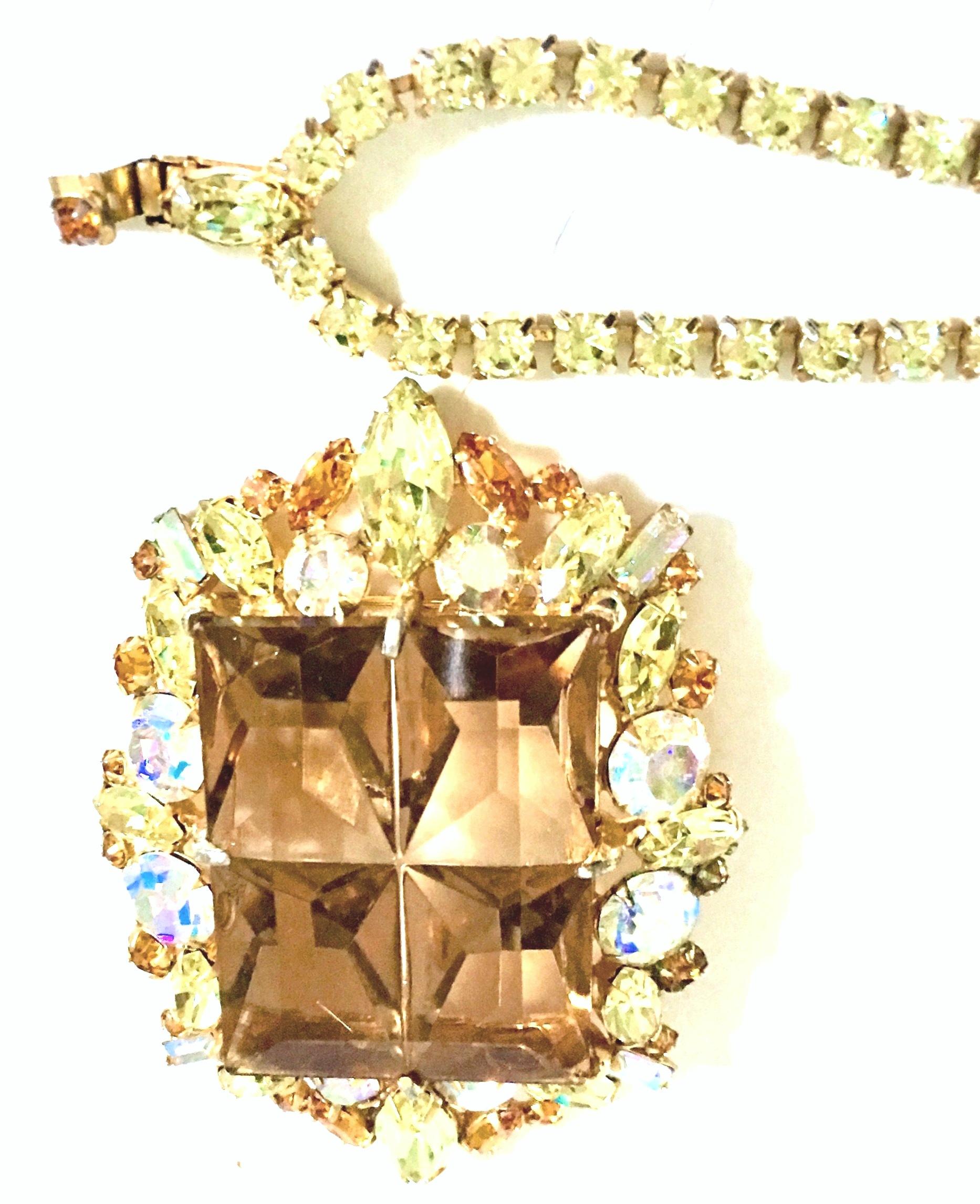 Women's or Men's 20th Century Gold, Crystal & Glass Demi Parure Necklace & Earrings S/4 For Sale