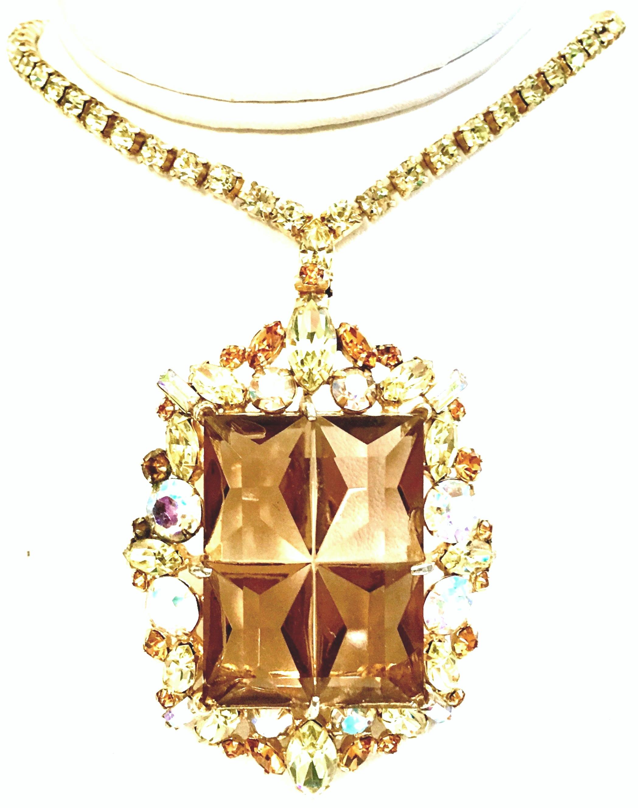 Women's or Men's 20th Century Gold, Crystal & Glass Demi Parure Necklace & Earrings S/4 For Sale