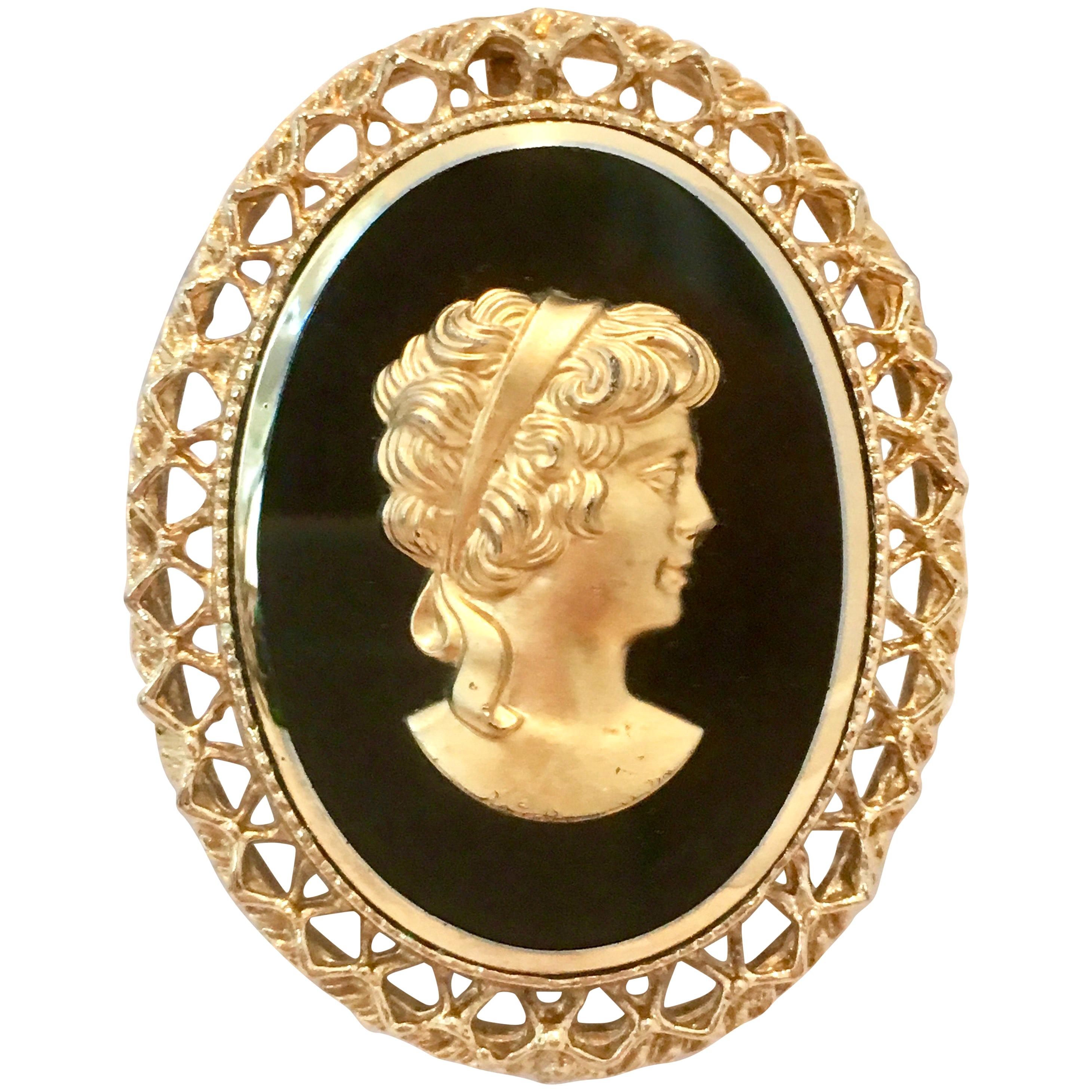 20th Century Gold Cut Glass Cameo Brooch & Necklace Pendant For Sale