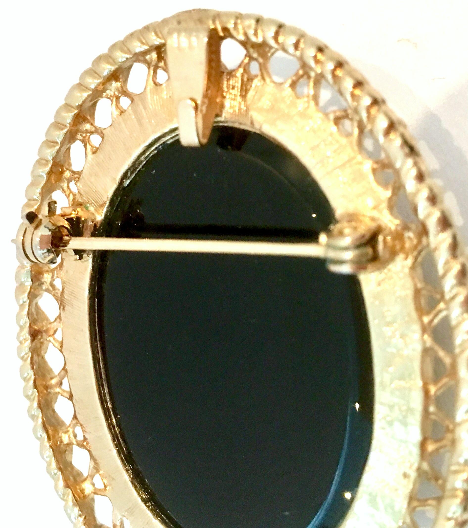 Women's or Men's 20th Century Gold Cut Glass Cameo Brooch & Necklace Pendant