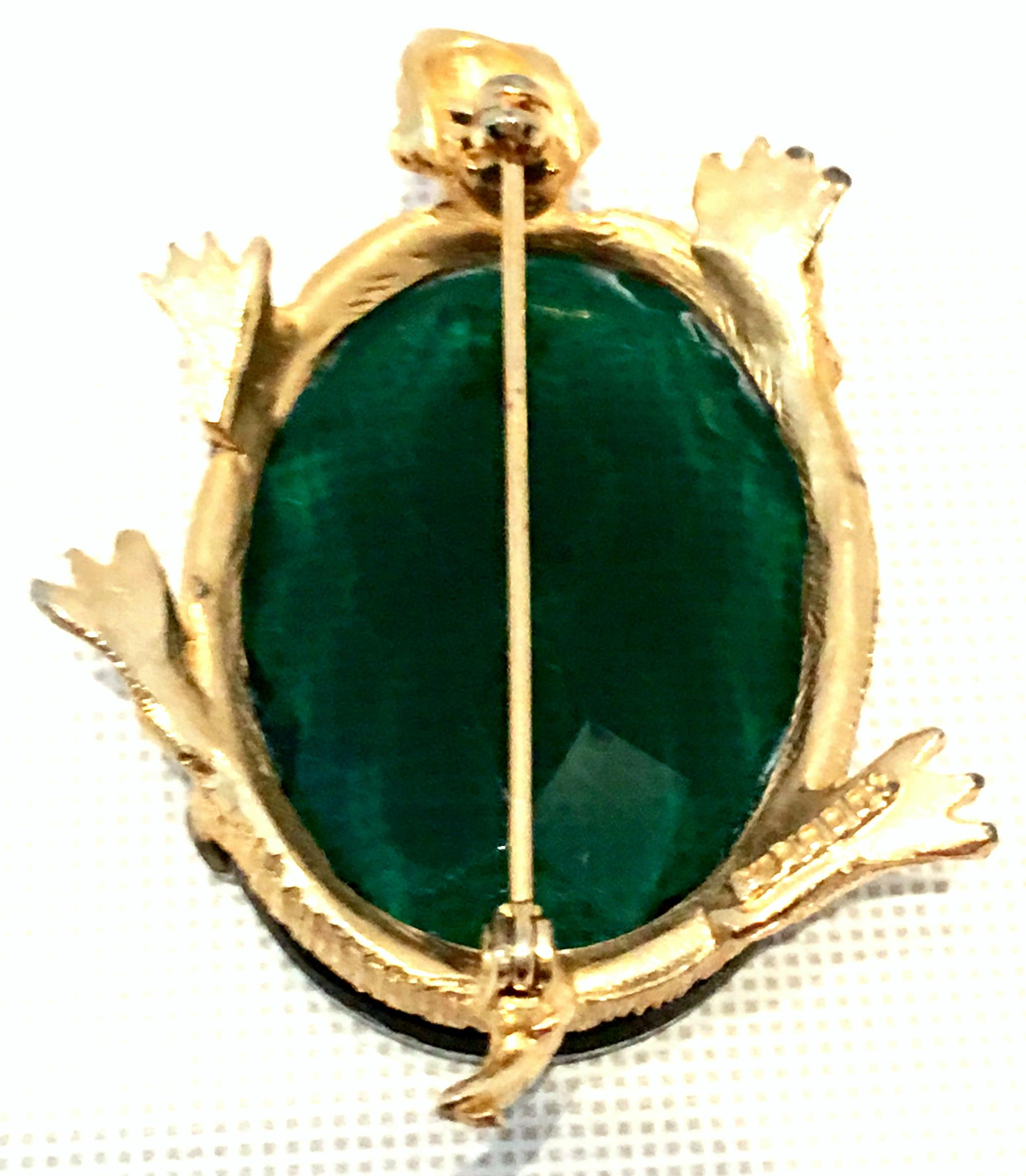 20th Century Gold & Emerald Glass Turtle Brooch For Sale 7