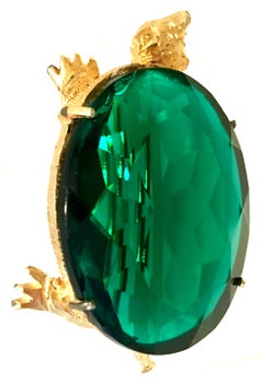 20th Century Gold & Emerald Glass Turtle Brooch