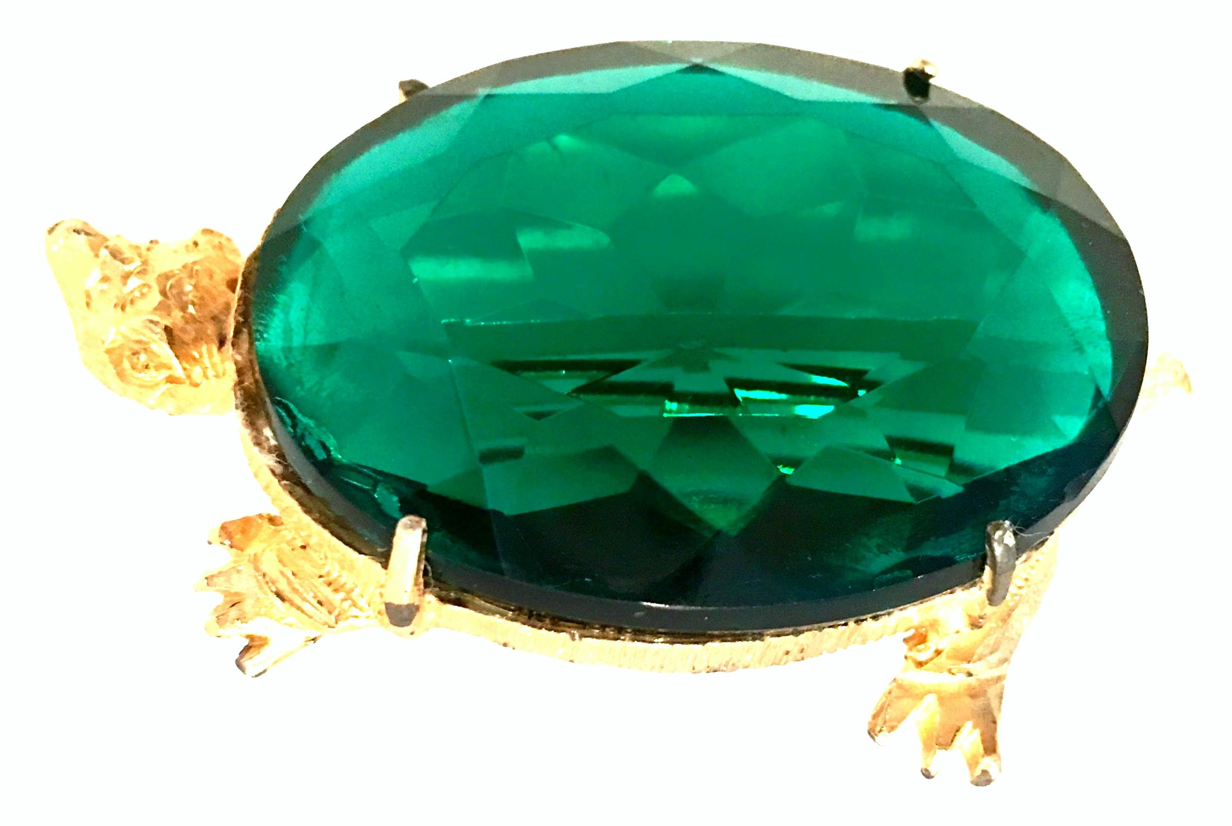 20th Century Gold & Emerald Glass Turtle Brooch In Good Condition For Sale In West Palm Beach, FL