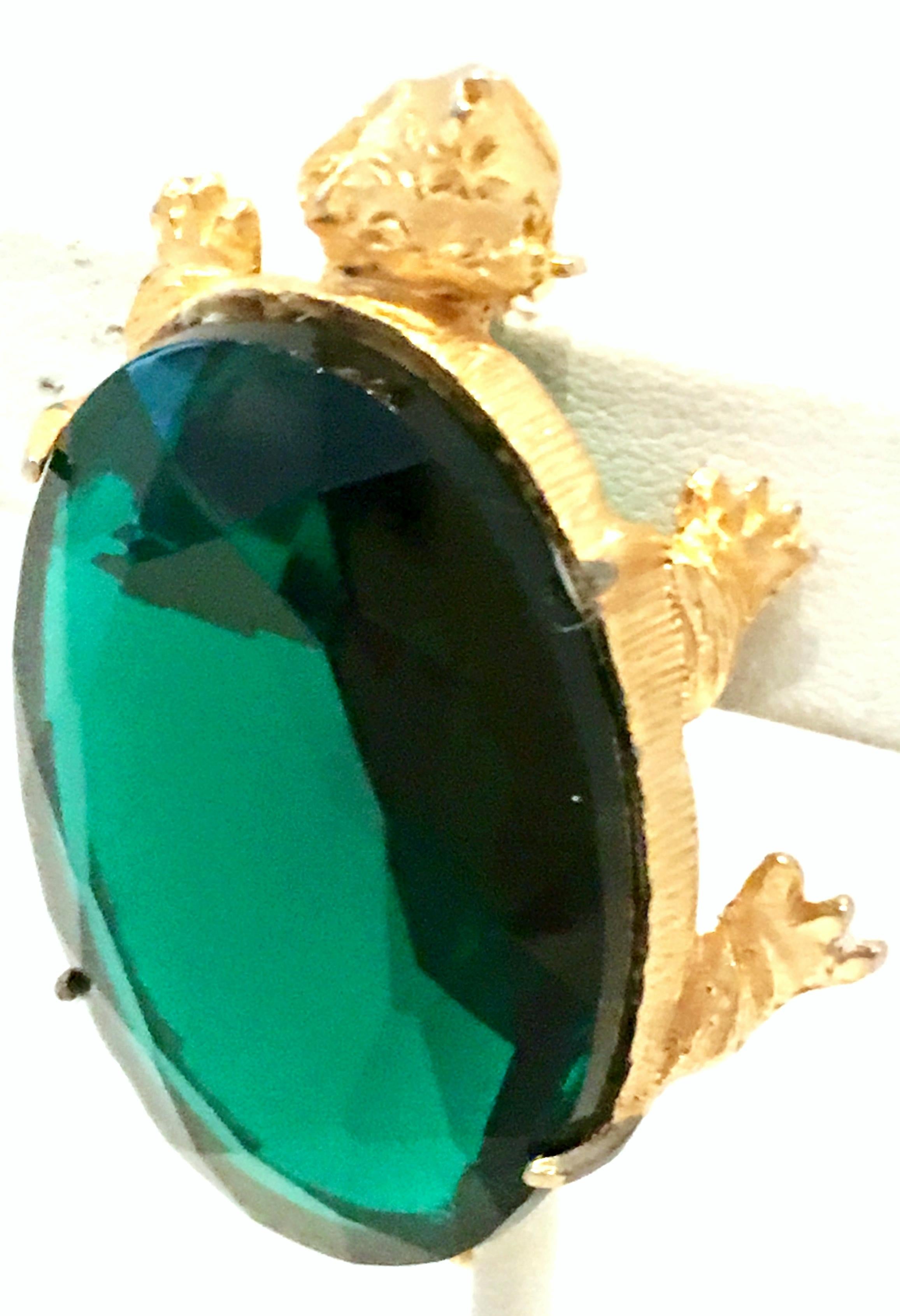 20th Century Gold & Emerald Glass Turtle Brooch For Sale 1