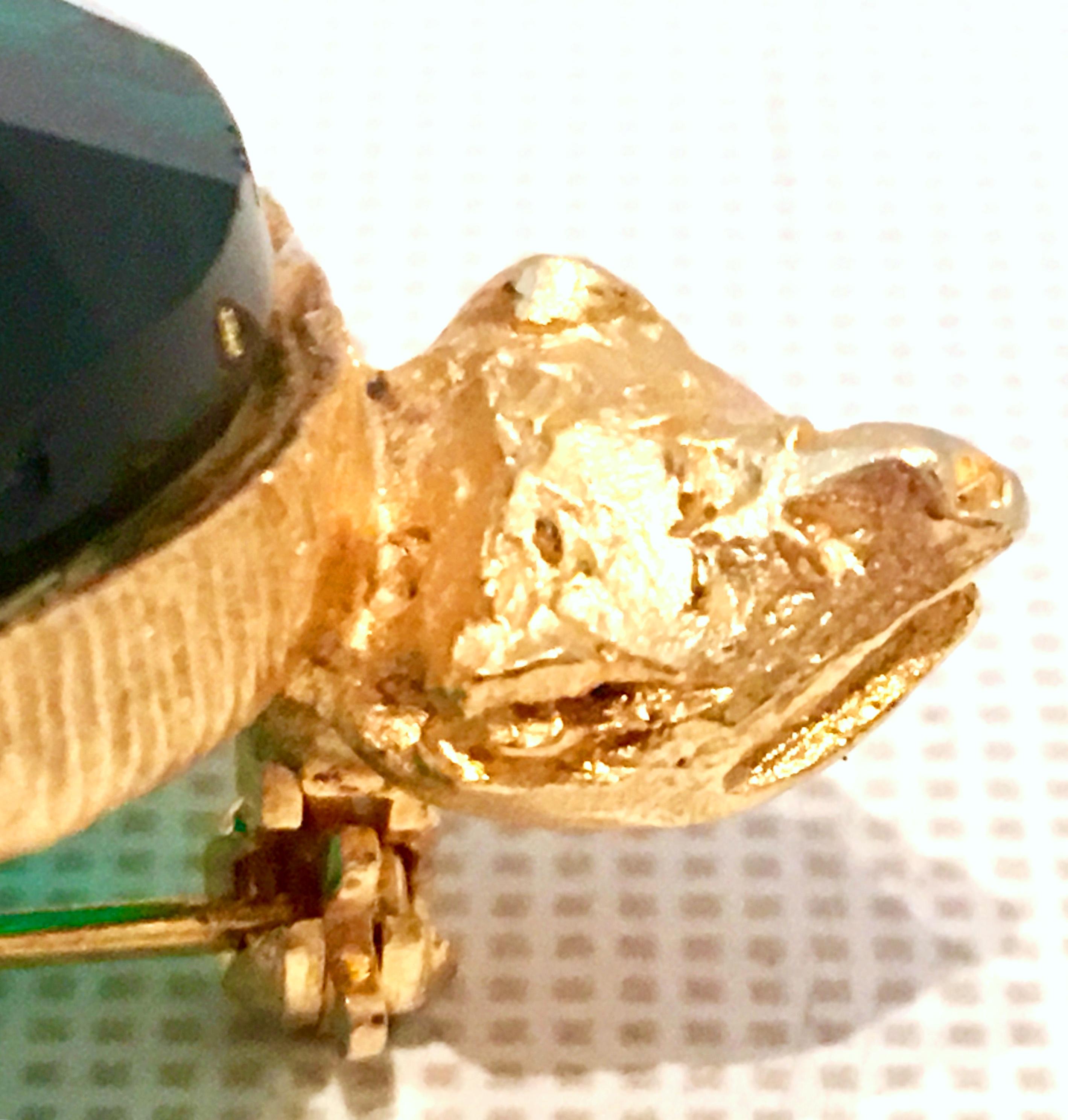 20th Century Gold & Emerald Glass Turtle Brooch For Sale 3