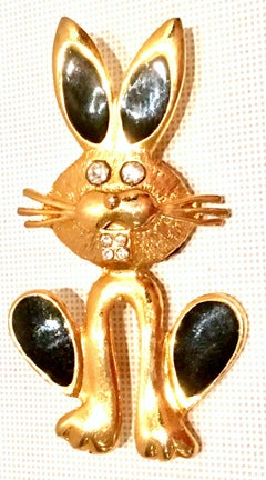 20th Century Gold Enamel & Austrian Crystal Bunny Rabbit Brooch