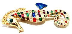 20th Century Gold Enamel & Austrian Crystal Seahorse Brooch
