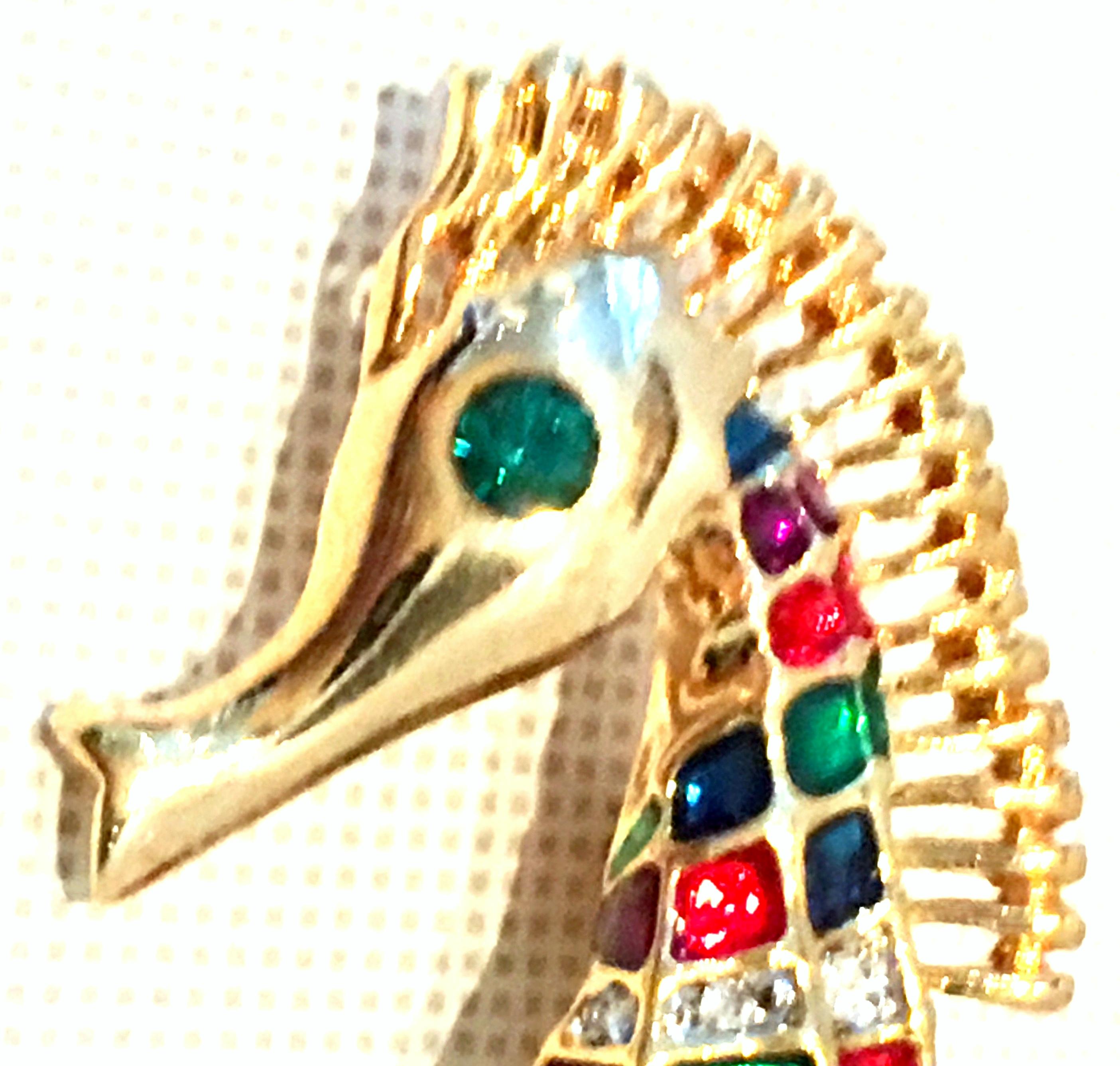 20th Century Gold Enamel & Austrian Crystal Seahorse Brooch For Sale 3