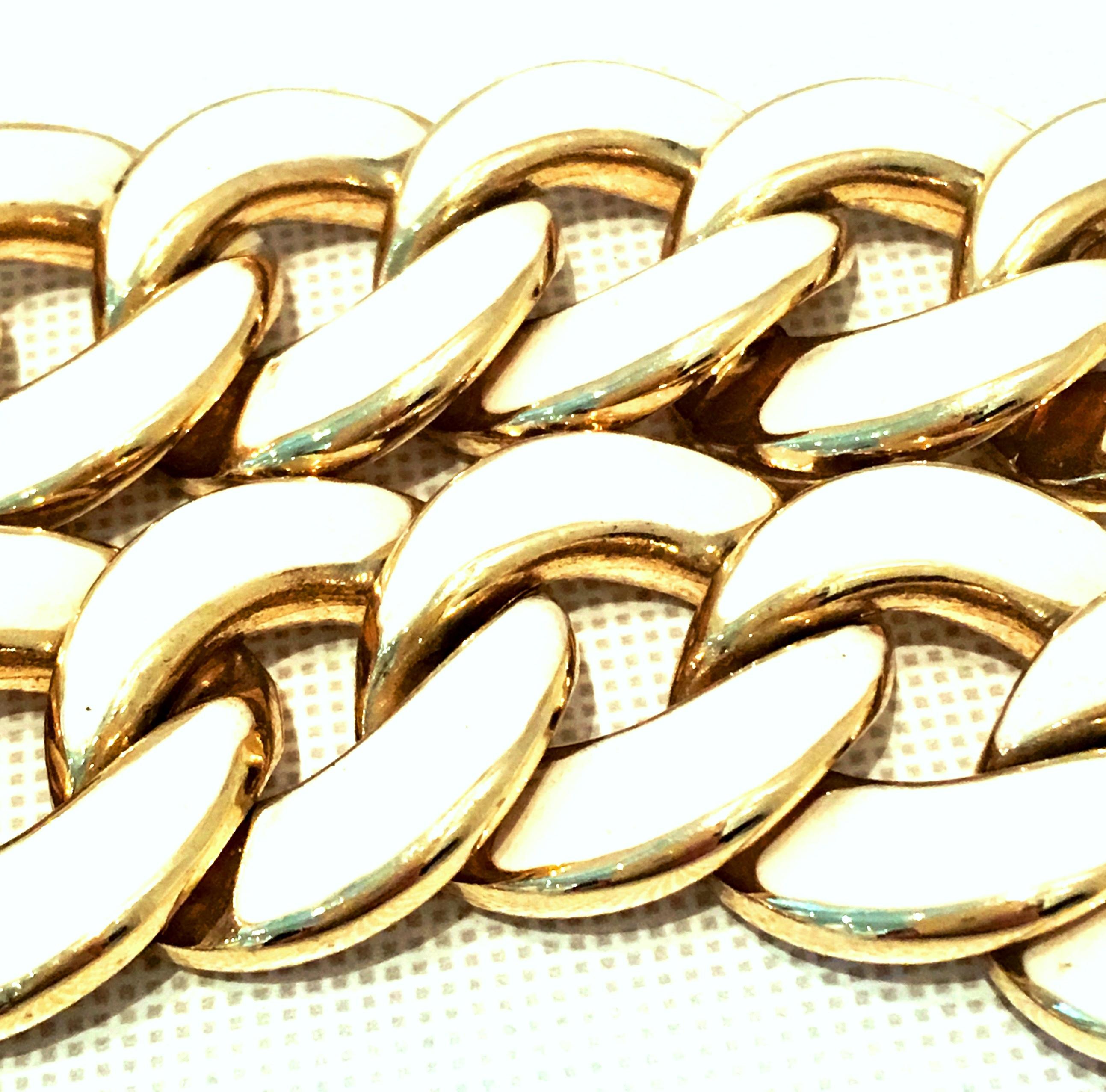 Women's or Men's 20th Century Gold & Enamel Chain Link Choker Necklace By, Les Bernard For Sale