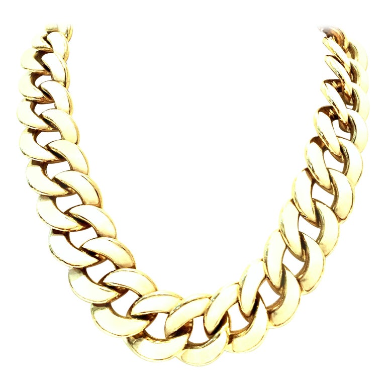 20th Century Gold and Enamel Chain Link Choker Necklace By, Les Bernard