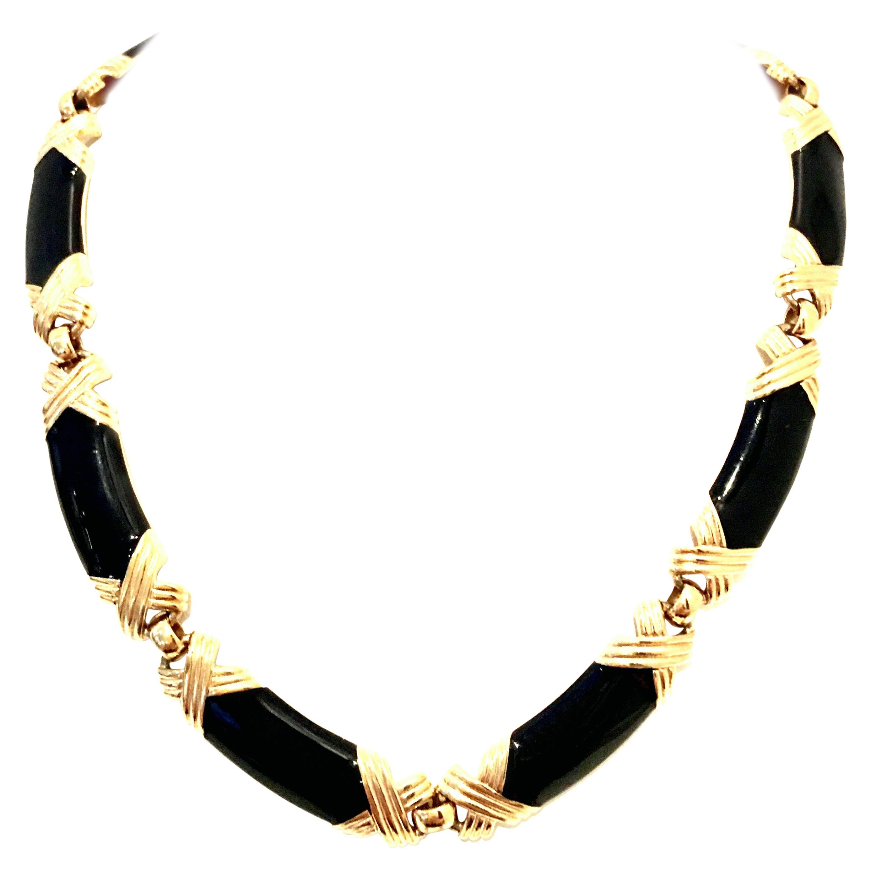 20th Century Gold & Enamel Choker Style Link Necklace By, Monet