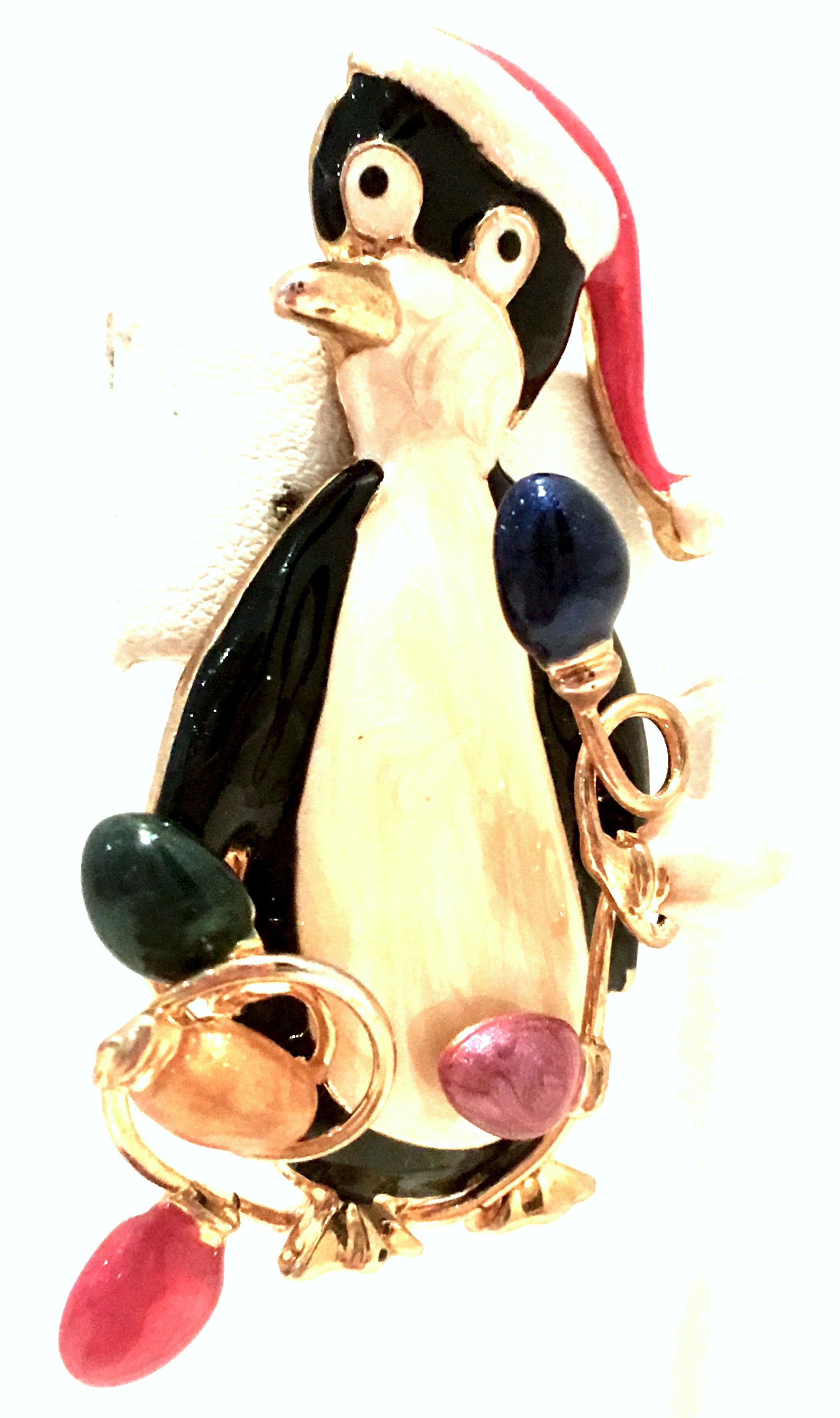 20th Century Gold & Enamel Christmas Penguin Brooch By, TC In Good Condition For Sale In West Palm Beach, FL