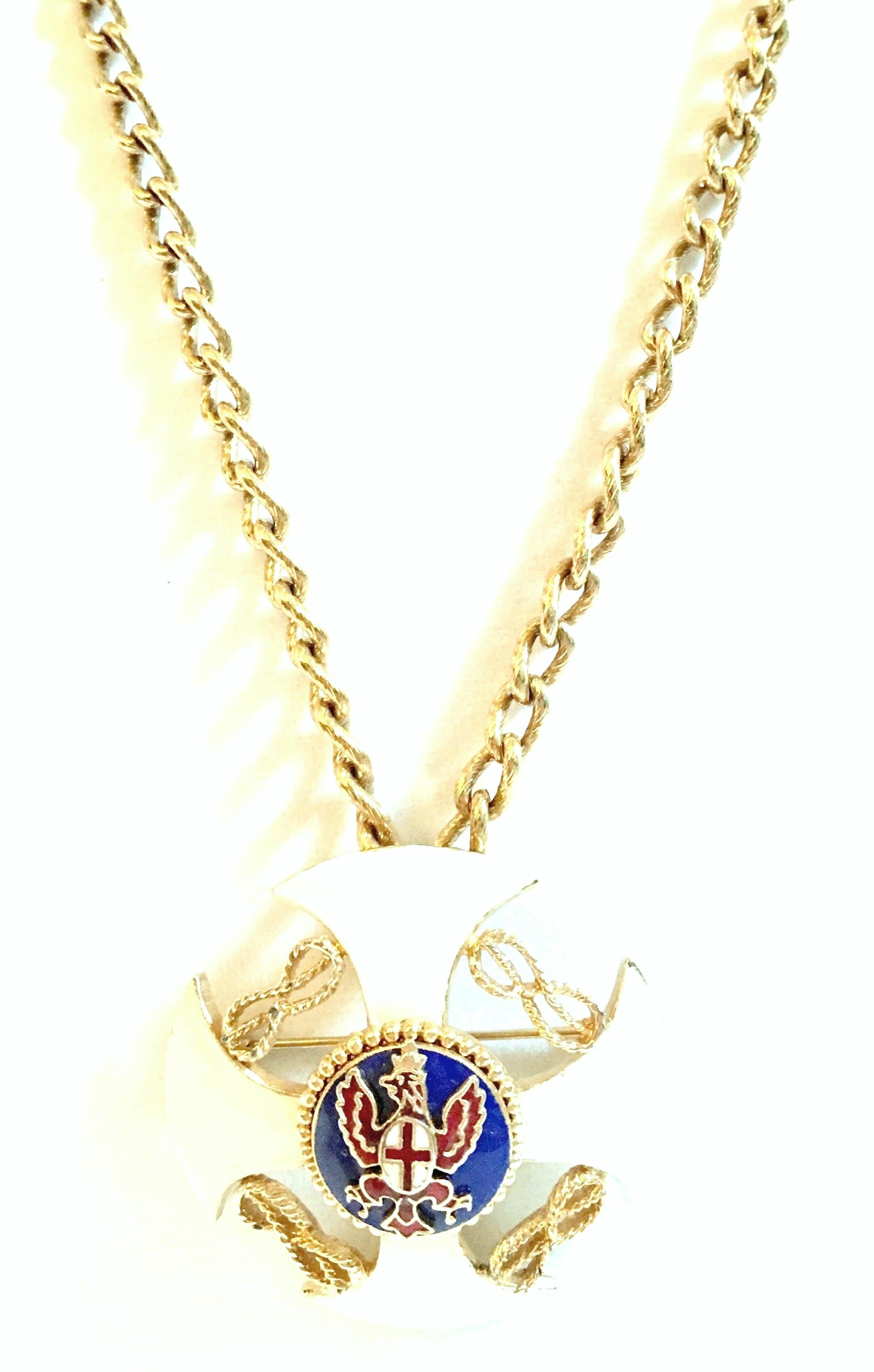 Women's or Men's 20th Century Gold & Enamel Crest Cross Brooch &Pendant Necklace By, Monet For Sale