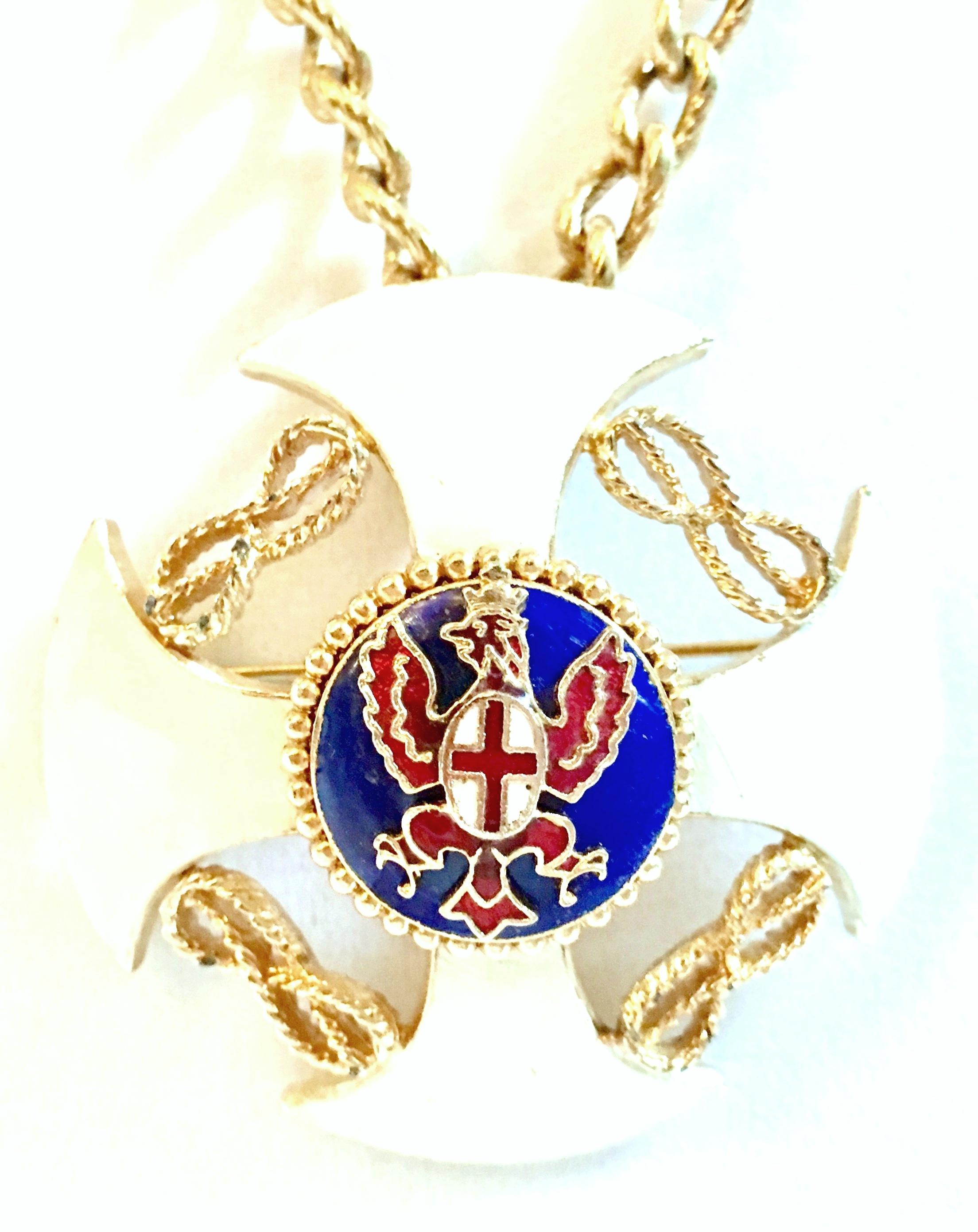 20th Century Gold & Enamel Crest Cross Brooch &Pendant Necklace By, Monet For Sale 2