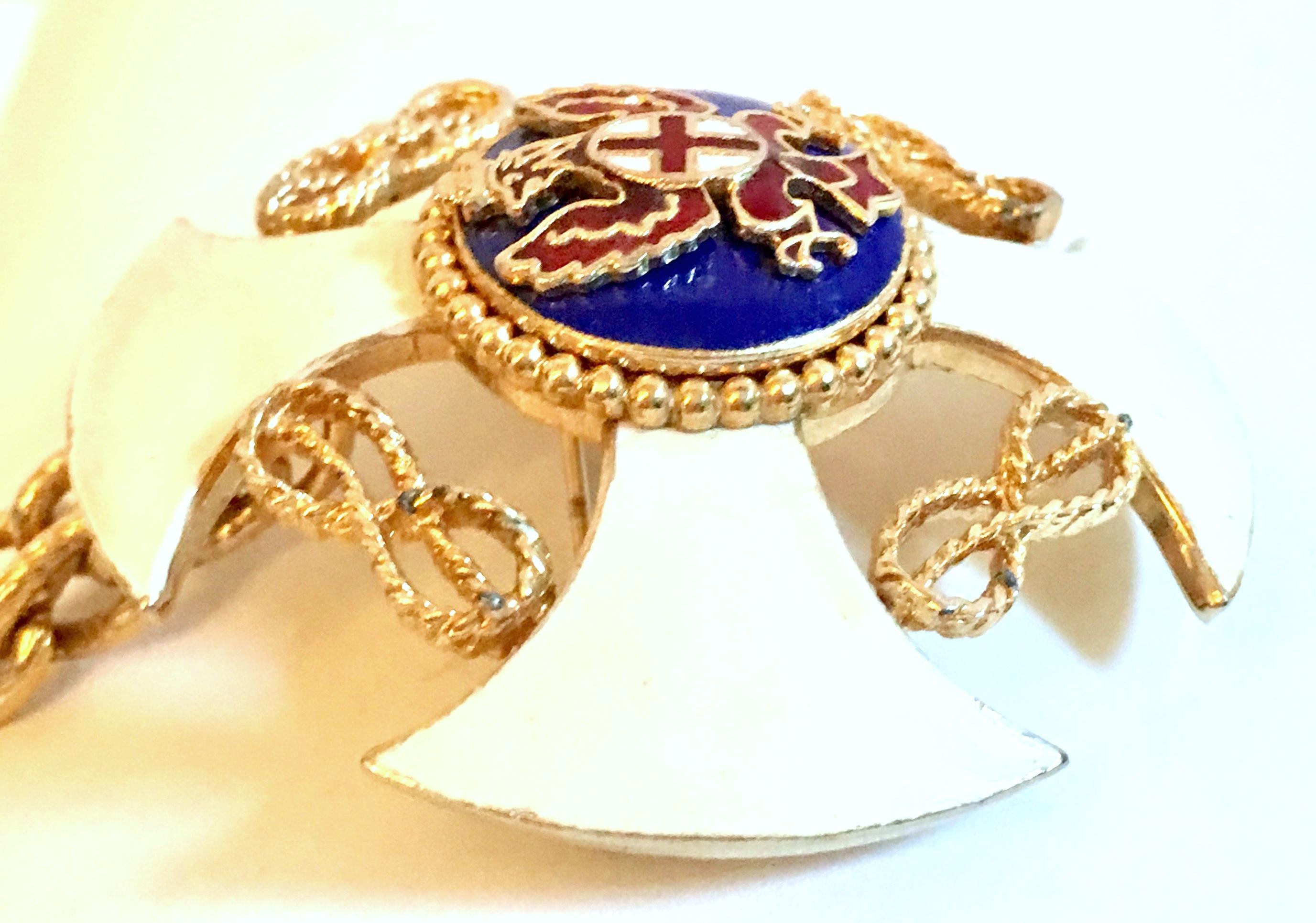 20th Century Gold & Enamel Crest Cross Brooch &Pendant Necklace By, Monet For Sale 3