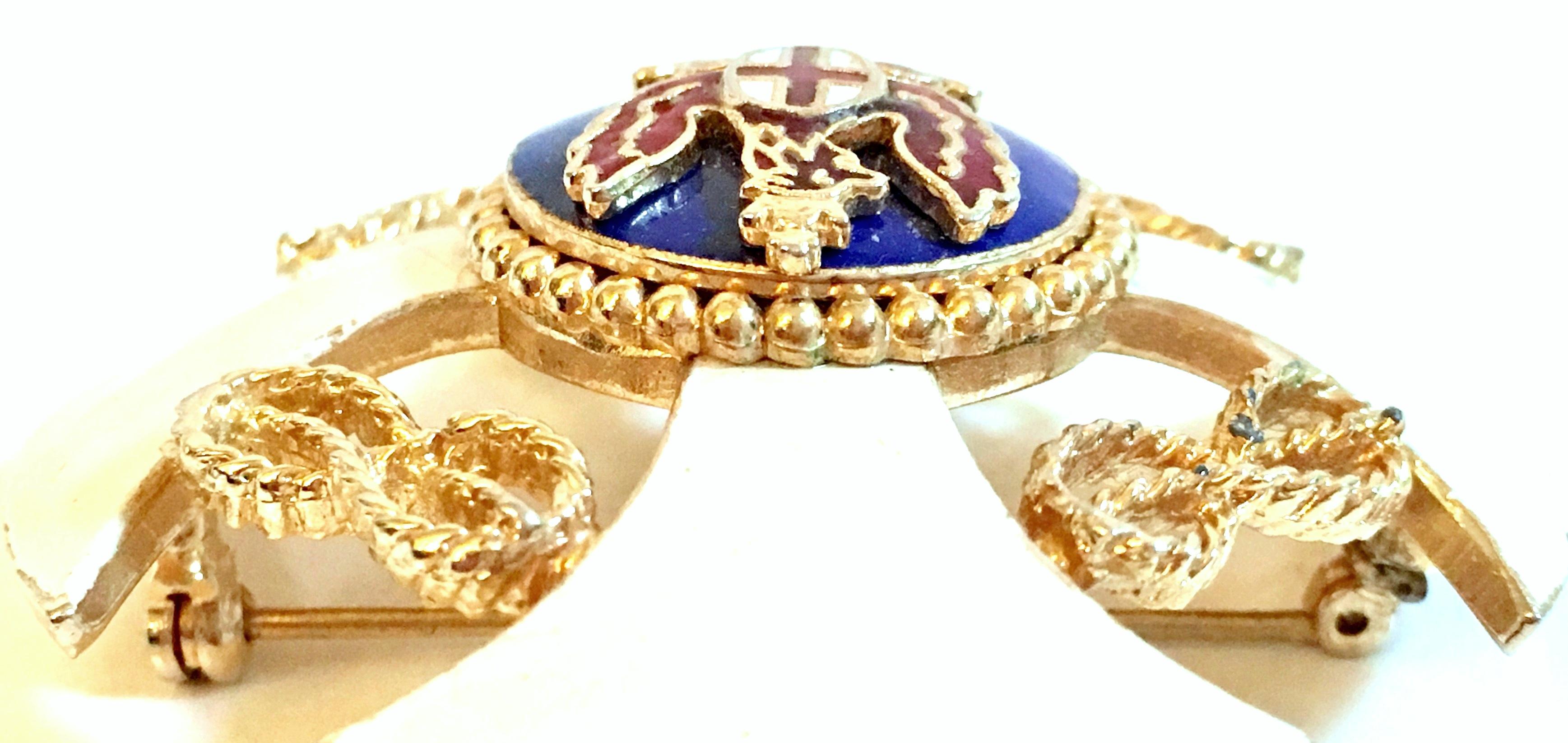 20th Century Gold & Enamel Crest Cross Brooch &Pendant Necklace By, Monet For Sale 4